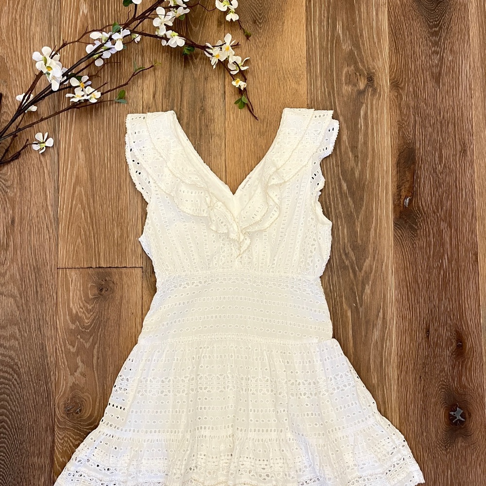 Poupette St. Barth White Eyelet Ruffle Dress